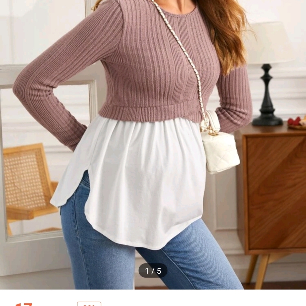 🍀Shein Dusty Rose  Breastfeeding Long Sleeve Top